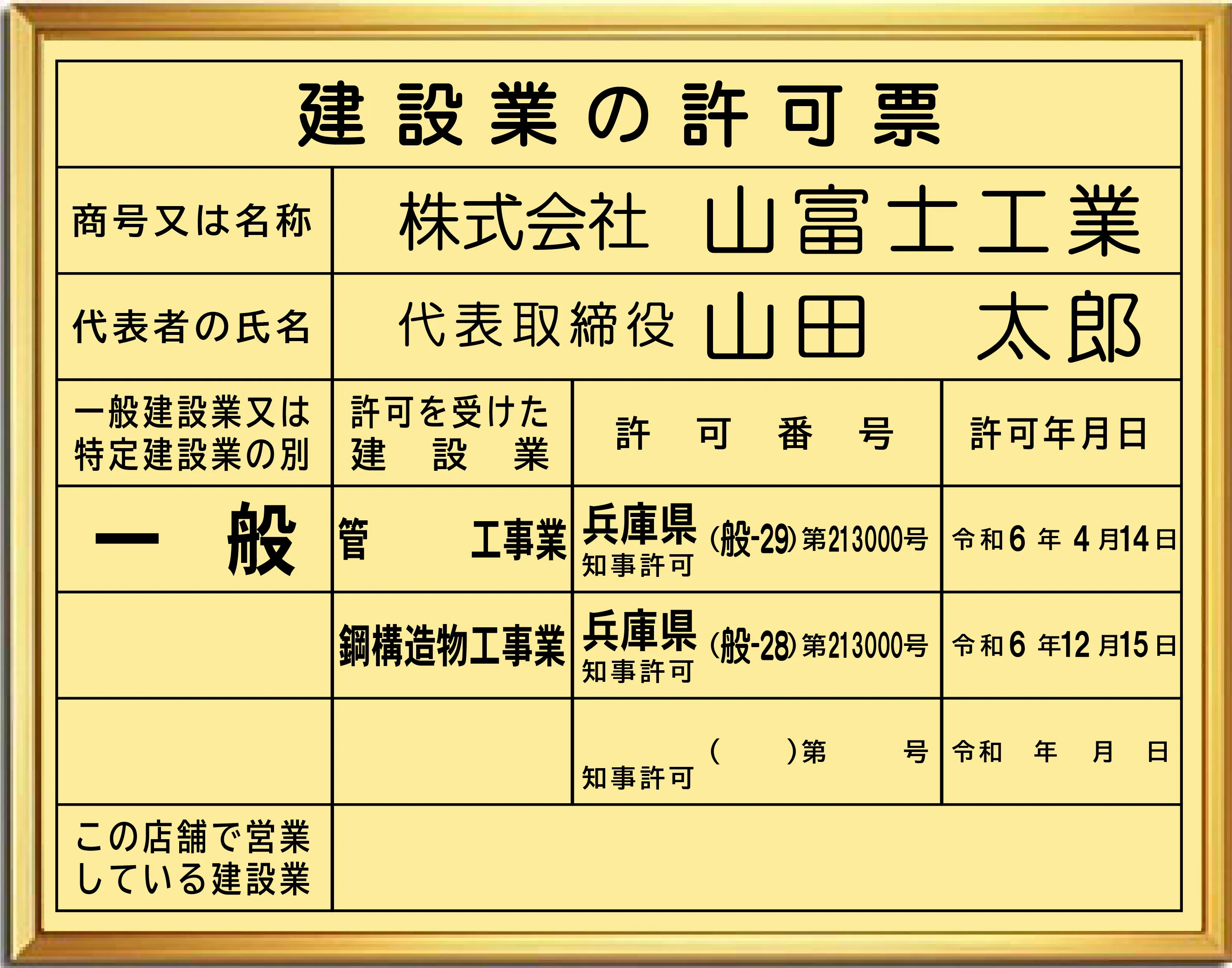 自社製の建設業許可票・法定看板製作